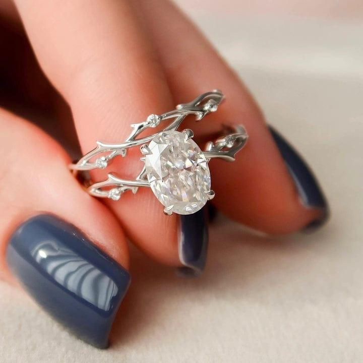 1.00CT Oval Lab-Grown Diamond Branch Bridal Set With Wedding Band(2Pcs)