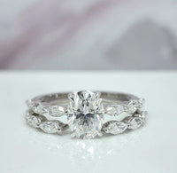 1.00Ct Oval Lab Grown Diamond Engagement Ring With Matching Open Stack Band Set - JBR Jeweler