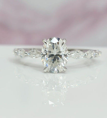 1.00Ct Oval Lab Grown Diamond Engagement Ring With Matching Open Stack Band Set - JBR Jeweler