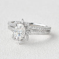 1.00CT Oval Lab-Grown Diamond Vintage Bridal Set With Wedding Band(2Pcs) - JBR Jeweler