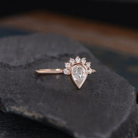 1.00CT Pear Cut Rose Gold Bridal Bezel Set Curved Crown Wedding Moissanite Engagement Ring - JBR Jeweler