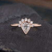 1.00CT Pear Cut Rose Gold Bridal Bezel Set Curved Crown Wedding Moissanite Engagement Ring - JBR Jeweler