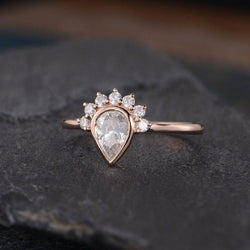 1.00CT Pear Cut Rose Gold Bridal Bezel Set Curved Crown Wedding Moissanite Engagement Ring - JBR Jeweler