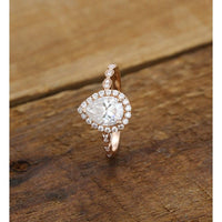 1.00CT Pear Cut Rose Gold Halo Set Milgrain Moissanite Engagement Ring For Women - JBR Jeweler