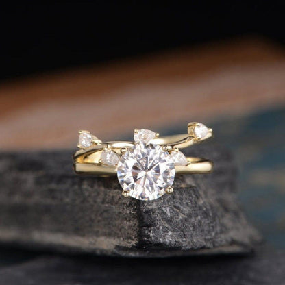 1.00CT Pear Cut Solitaire Yellow Gold Moissanite Engagement Ring Bridal Set - JBR Jeweler