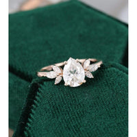 1.00CT Pear Cut Unique Marquise Cut Floral Accent Rose Gold Moissanite Engagement Ring - JBR Jeweler