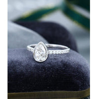 1.00CT Pear Cut White Gold Half Eternity Bezel Set Moissanite Engagement Ring - JBR Jeweler