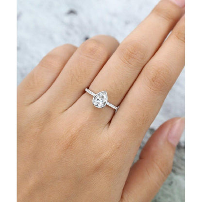 1.00CT Pear Cut White Gold Half Eternity Bezel Set Moissanite Engagement Ring - JBR Jeweler