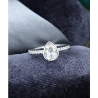 1.00CT Pear Cut White Gold Half Eternity Bezel Set Moissanite Engagement Ring - JBR Jeweler