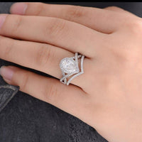 1.00CT Pear Cut White Gold Infinity Halo Promise Moissanite Engagement Ring With Stacking Band - JBR Jeweler