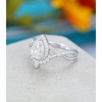 1.00CT Pear Cut White Gold Unique Halo Twisted Moissanite Engagement Ring For Women - JBR Jeweler