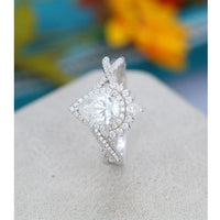 1.00CT Pear Cut White Gold Unique Halo Twisted Moissanite Engagement Ring For Women - JBR Jeweler