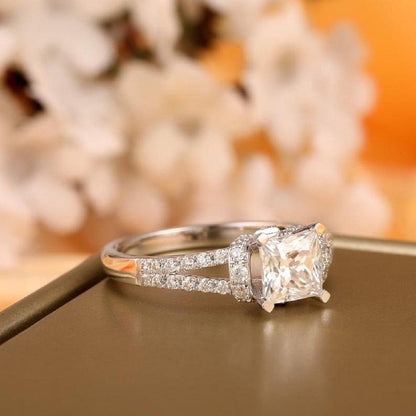 1.00CT Princess Cut White Gold Split Shank Moissanite Wedding Engagement Ring - JBR Jeweler