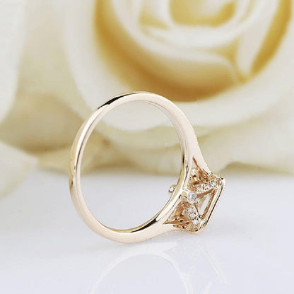 1.00CT Princess Cut Yellow Gold Vintage Halo Set Moissanite Engagement Ring - JBR Jeweler