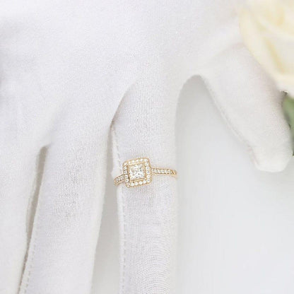 1.00CT Princess Cut Yellow Gold Vintage Halo Set Moissanite Engagement Ring - JBR Jeweler