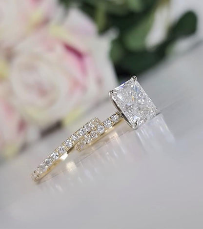 1.00Ct Radiant Lab Diamond Engagement Ring With Matching Eternity Band Set - JBR Jeweler