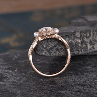 1.00Ct Rose Gold Pearl Floral Cluster Twist Halo Round Moissanite Engagement Wedding Ring - JBR Jeweler