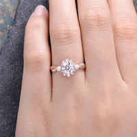 1.00Ct Rose Gold Pearl Floral Cluster Twist Halo Round Moissanite Engagement Wedding Ring - JBR Jeweler