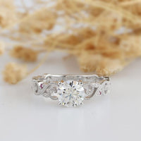 1.00CT Round Cut 4 Prongs Vintage Milgrain Moissanites Engagement Anniversary Ring - JBR Jeweler