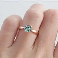 1.00CT Round Cut Blue Moissanite Solitaire Rose Gold Wedding Ring Christmas Gift - JBR Jeweler