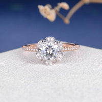 1.00Ct Round Cut Gold Unique Flower Halo Set Promise Moissanite Engagement Ring - JBR Jeweler