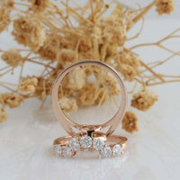 1.00Ct Round Cut Halo 14k Rose Gold Wedding Engagement Moissanite Bridal Set - JBR Jeweler