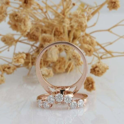 1.00Ct Round Cut Halo 14k Rose Gold Wedding Engagement Moissanite Bridal Set - JBR Jeweler