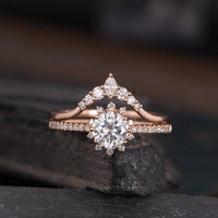 1.00CT Round Cut Halo Set Half Eternity Arrow Wedding Band Moissanite Engagement Ring - JBR Jeweler