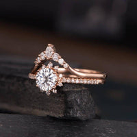 1.00CT Round Cut Halo Set Half Eternity Arrow Wedding Band Moissanite Engagement Ring - JBR Jeweler