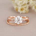 1.00CT Round Cut Rose Gold Bridal Moissanite Engagement Ring Stacking Band - JBR Jeweler