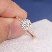 1.00CT Round Cut Rose Gold Cluster Classic Halo Antique Moissanite Engagement Ring - JBR Jeweler