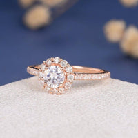 1.00CT Round Cut Rose Gold Cluster Classic Halo Antique Moissanite Engagement Ring - JBR Jeweler