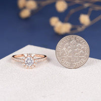 1.00CT Round Cut Rose Gold Cluster Classic Halo Antique Moissanite Engagement Ring - JBR Jeweler