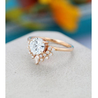 1.00CT Round Cut Rose Gold Half Halo Unique Crown Moissanite Engagement Promise Ring - JBR Jeweler