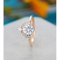 1.00CT Round Cut Rose Gold Half Halo Unique Crown Moissanite Engagement Promise Ring - JBR Jeweler