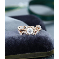 1.00CT Round Cut Rose Gold Leaf Pattern Moissanite Wedding Engagement Ring - JBR Jeweler