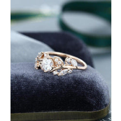 1.00CT Round Cut Rose Gold Leaf Pattern Moissanite Wedding Engagement Ring - JBR Jeweler