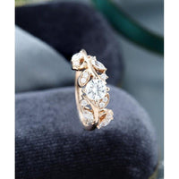 1.00CT Round Cut Rose Gold Leaf Pattern Moissanite Wedding Engagement Ring - JBR Jeweler