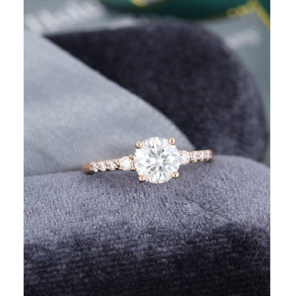 1.00CT Round Cut Rose Gold Side Stone Half Eternity Solitaire Moissanite Engagement Ring - JBR Jeweler