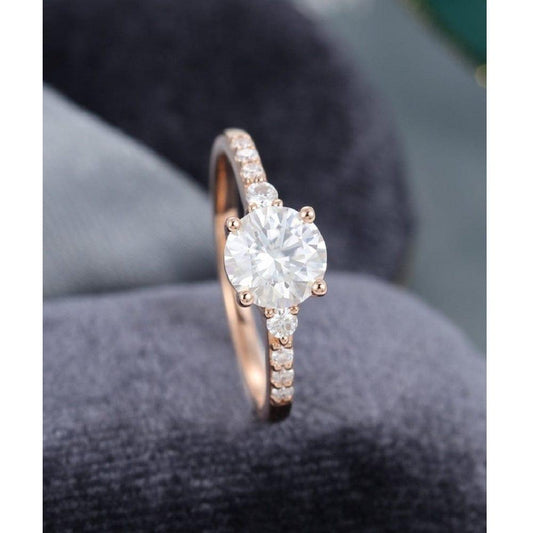 1.00CT Round Cut Rose Gold Side Stone Half Eternity Solitaire Moissanite Engagement Ring - JBR Jeweler