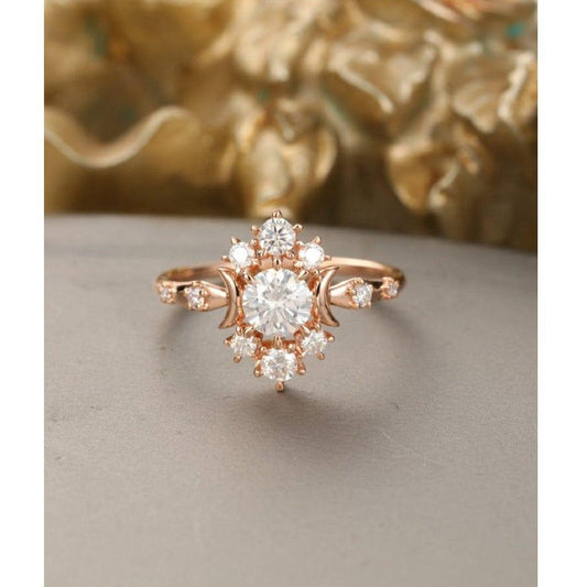 1.00CT Round Cut Rose Gold Unique Bridal Promise Moissanite Engagement Ring - JBR Jeweler