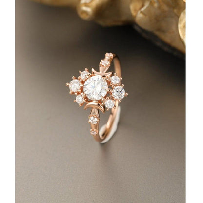 1.00CT Round Cut Rose Gold Unique Bridal Promise Moissanite Engagement Ring - JBR Jeweler