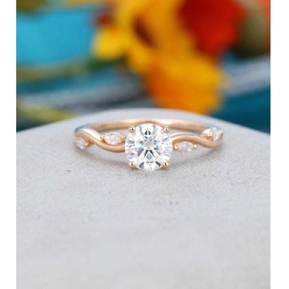 1.00CT Round Cut Rose Gold Unique Marquise Cut Wedding Moissanite Engagement Ring - JBR Jeweler