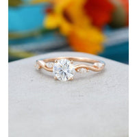 1.00CT Round Cut Rose Gold Unique Marquise Cut Wedding Moissanite Engagement Ring - JBR Jeweler