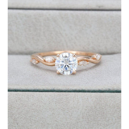 1.00CT Round Cut Rose Gold Unique Marquise Cut Wedding Moissanite Engagement Ring - JBR Jeweler