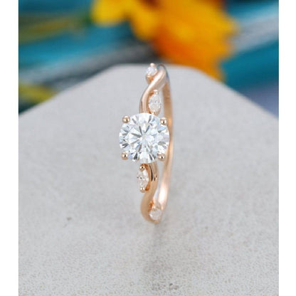 1.00CT Round Cut Rose Gold Unique Marquise Cut Wedding Moissanite Engagement Ring - JBR Jeweler