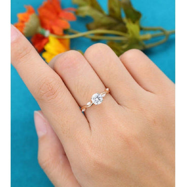 1.00CT Round Cut Rose Gold Unique Marquise Cut Wedding Moissanite Engagement Ring - JBR Jeweler