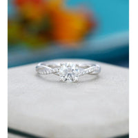 1.00CT Round Cut Twisted Pave Set Diamonds Solitaire Moissanite Engagement Promise Ring - JBR Jeweler