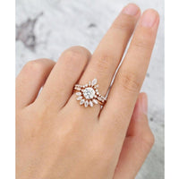 1.00CT Round Cut Vintage Curved Bridal Anniversary Moissanite Engagement Ring Set - JBR Jeweler