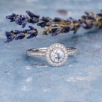 1.00CT Round Cut White Gold Beaded Antique Retro Halo Set Moissanite Engagement Ring - JBR Jeweler